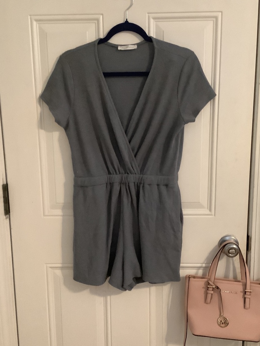 Gray Short Sleeve Wrap Romper